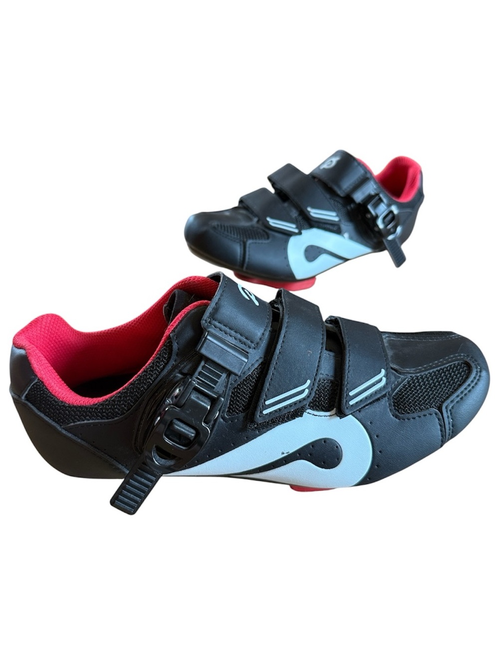 PELETON SZ 40 US 9.5 INDOOR EXERCISE BIKE CYCLING SHOE BLACK EXTERIOR RED LINING